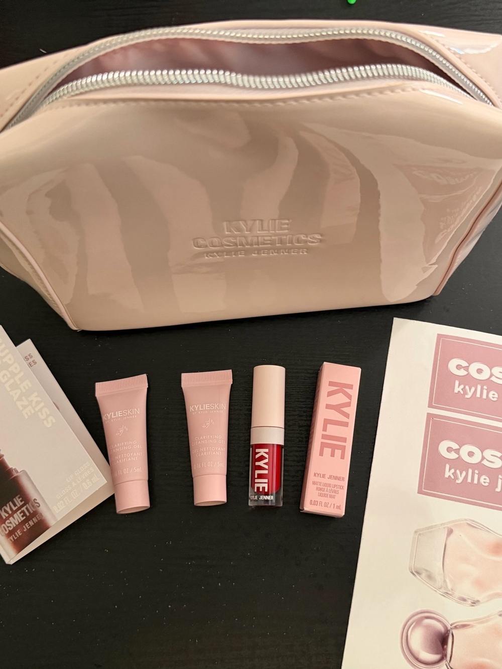 Kylie Cosmetics Pink Glossy Makeup Bag with Mini Lip & Skin Set